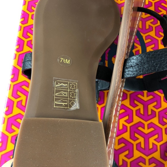 Tory Burch Phoebe Flat Thong Sandals Black Logo - Picture 5 of 8
